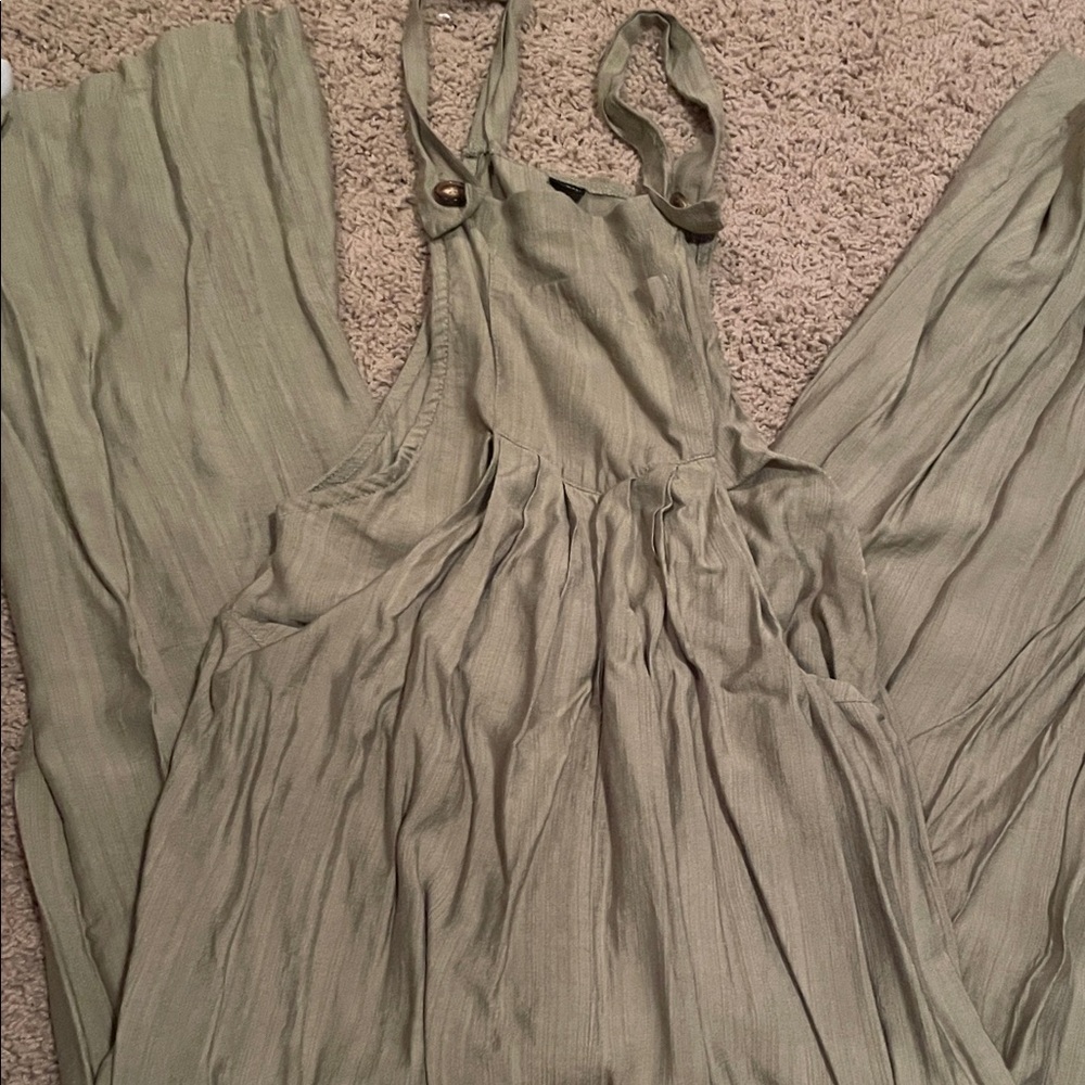 Light Sage Green Linen-Blend Jumper Pants